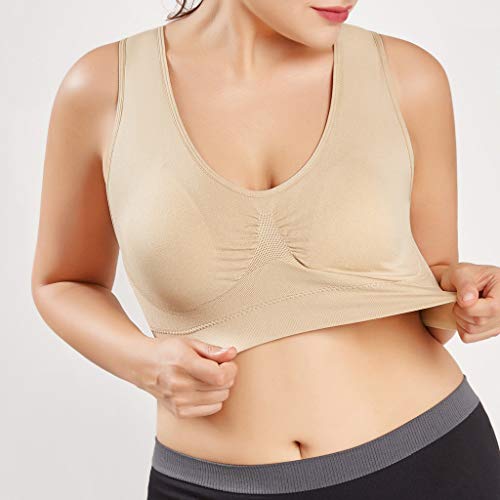 Sujetador Deportivo para Mujer SHOBDW 2019 Nuevo Cómodo Color Sólido Cuello en V Tank Tops Blusa Camisole Camisetas Mujer Tirantes Deporte Bra Tallas Grandes S-6XL(Beige,3XL)