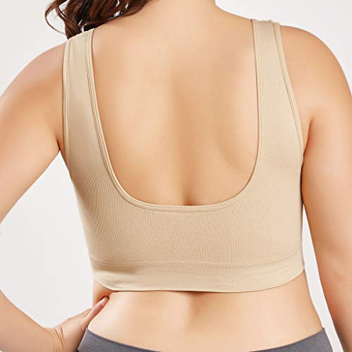 Sujetador Deportivo para Mujer SHOBDW 2019 Nuevo Cómodo Color Sólido Cuello en V Tank Tops Blusa Camisole Camisetas Mujer Tirantes Deporte Bra Tallas Grandes S-6XL(Beige,6XL)