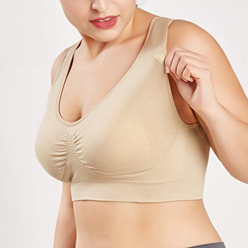 Sujetador Deportivo para Mujer SHOBDW 2019 Nuevo Cómodo Color Sólido Cuello en V Tank Tops Blusa Camisole Camisetas Mujer Tirantes Deporte Bra Tallas Grandes S-6XL(Beige,6XL)