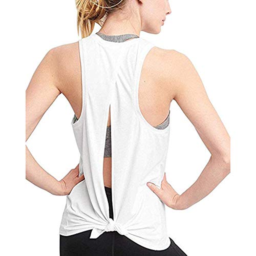 Sulifor Chaleco de Deporte Sexy de Espalda Abierta,Camiseta sin Manga de sólido,Chaleco de Yoga con Corbata,Ropa de Entrenamiento Tank Tops para Mujer