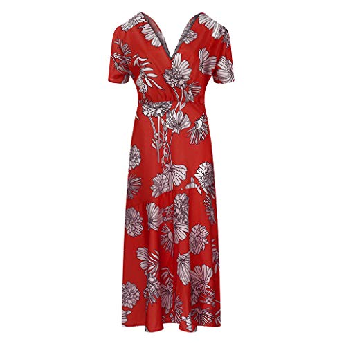 Sulifor Vestidos Sexy con Cuello en V,Vestido con Estampado Floral de Las Mujeres,Vestido Bonito Casual de Verano,Vestido Largo de Mangas Corta