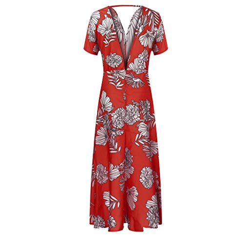 Sulifor Vestidos Sexy con Cuello en V,Vestido con Estampado Floral de Las Mujeres,Vestido Bonito Casual de Verano,Vestido Largo de Mangas Corta