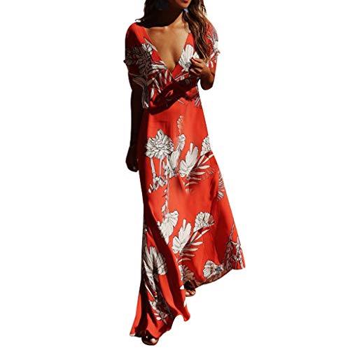 Sulifor Vestidos Sexy con Cuello en V,Vestido con Estampado Floral de Las Mujeres,Vestido Bonito Casual de Verano,Vestido Largo de Mangas Corta