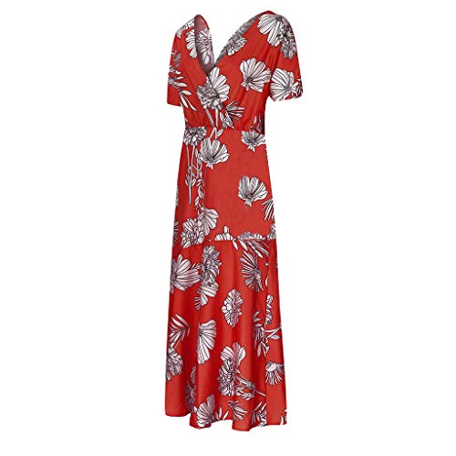 Sulifor Vestidos Sexy con Cuello en V,Vestido con Estampado Floral de Las Mujeres,Vestido Bonito Casual de Verano,Vestido Largo de Mangas Corta