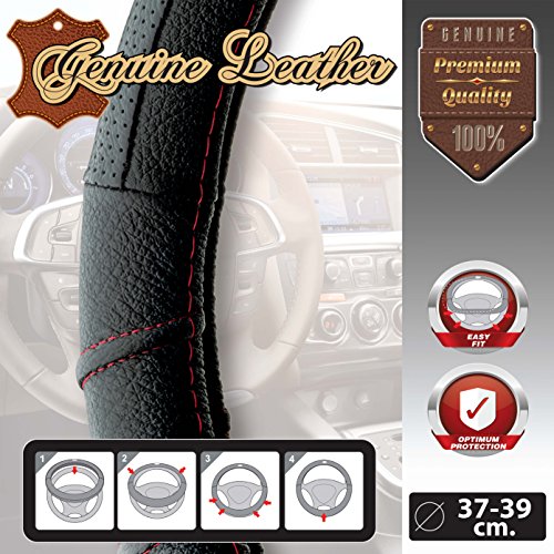 Sumex 2505FL1 Full Leather Funda de Volante, Negra con Cosido Rojo