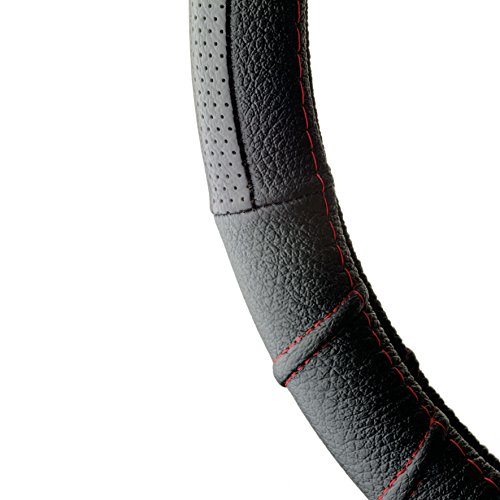 Sumex 2505FL1 Full Leather Funda de Volante, Negra con Cosido Rojo
