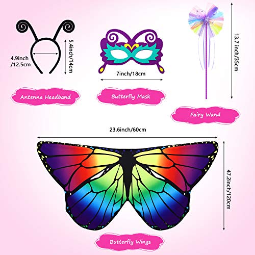 Sumind Juego de 8 Piezas Disfraces de Alas de Mariposa de Niños Máscara de Mariposa Diadema de Antena Varita Tutú para Favores de Fiesta de Disfraces de Halloween(Arcoiris y Púrpura)