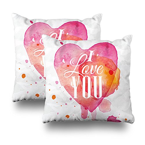 Summor Watercolor Drops I Love You Throw Funda de Cojín DE 41 cm x 41 cm para sofá, Cama, Coche, Sala de Estar, Decoración Oculta con Cremallera en Suave Línea de Cacahuete (Juego de 2)