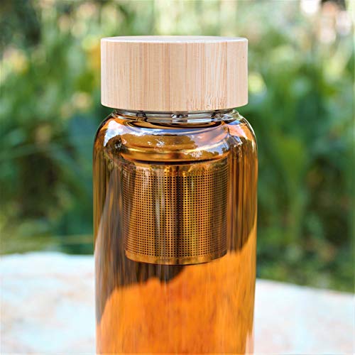 sunkey Botella Agua Cristal 1 Litro sin Bpa con Infusor Té y Frutas Tapa de Bambú