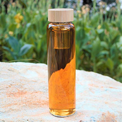 sunkey Botella Agua Cristal 1 Litro sin Bpa con Infusor Té y Frutas Tapa de Bambú