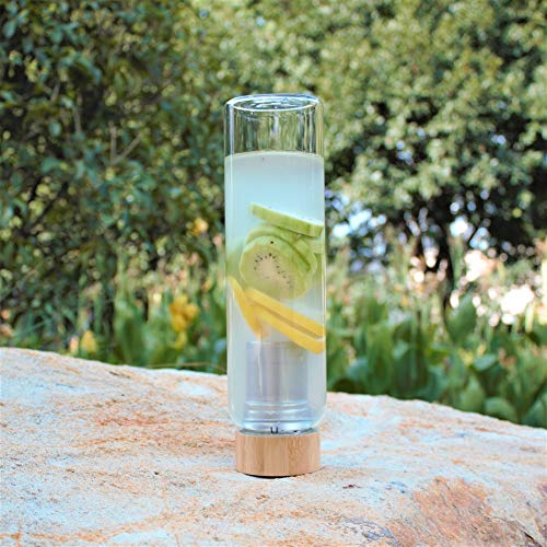 sunkey Botella Agua Cristal 1 Litro sin Bpa con Infusor Té y Frutas Tapa de Bambú