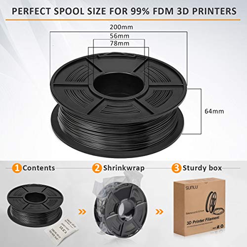 SUNLU Filamento PLA 1.75mm 1kg Impresora 3D Filamento, Precisión Dimensional +/- 0.02 mm, PLA Negro