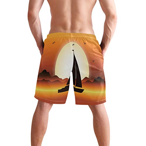 Sunset River Boat Orange S Mens Swim Trunks Shorts Quick Dry Board con forro de malla Color-1 M