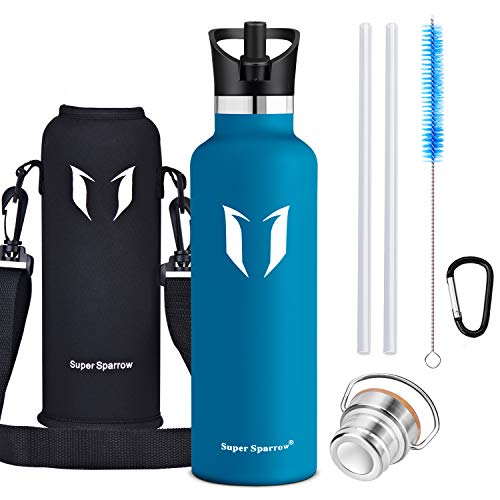 Super Sparrow Botella de Agua aislada al vacío de Acero Inoxidable, diseño de Pared Doble, Boca estándar - 750ml - Eco Friendly & BPA Gratis - para Correr, Gimnasio, Yoga, Ciclismo