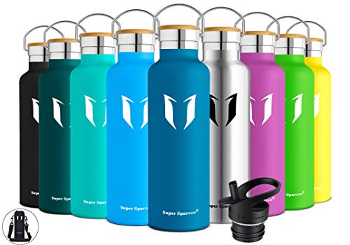Super Sparrow Botella de Agua aislada al vacío de Acero Inoxidable, diseño de Pared Doble, Boca estándar - 750ml - Eco Friendly & BPA Gratis - para Correr, Gimnasio, Yoga, Ciclismo