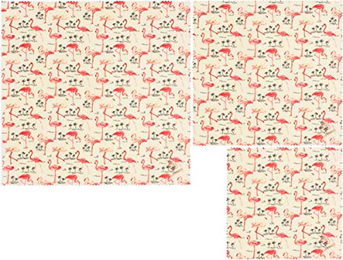 SuperBee Envoltorio de cera de abeja | Set de 3 tamaños: Pequeño , Mediano y Grande | Flamencos| Reutilizable, Eco Friendly, Zero Waste Film