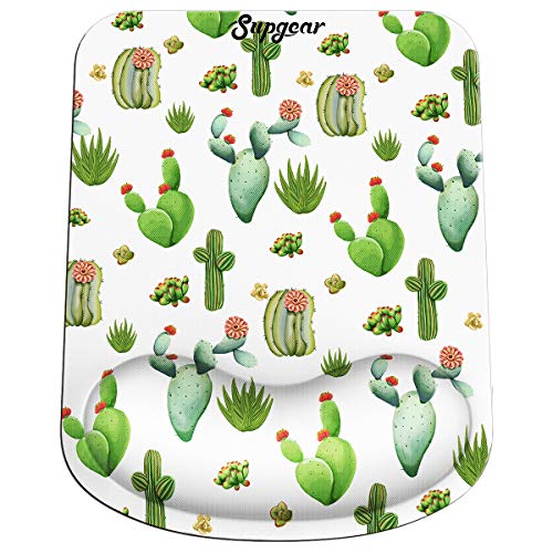 Supgear Almohadilla de Ratón Apoyo de Gel, Alfombrilla Raton Gaming con Soporte para la Muñeca Base de Goma no Deslizante, Almohadilla Ergonómico Cojín para Trabajadores Y Jugadores (Cactus)