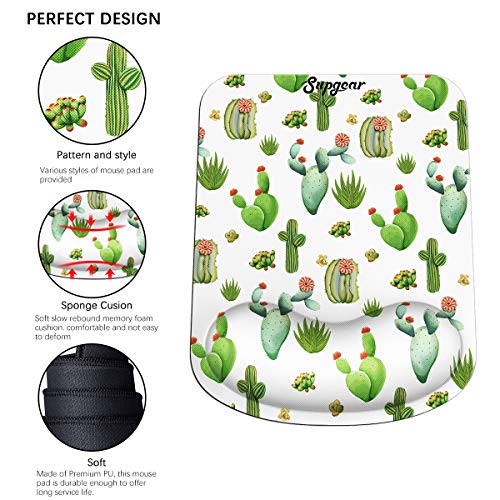 Supgear Almohadilla de Ratón Apoyo de Gel, Alfombrilla Raton Gaming con Soporte para la Muñeca Base de Goma no Deslizante, Almohadilla Ergonómico Cojín para Trabajadores Y Jugadores (Cactus)