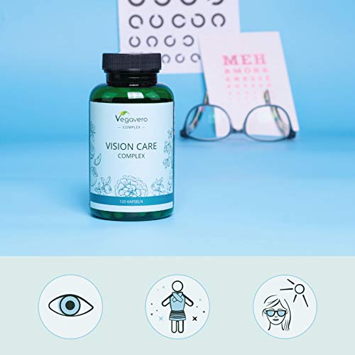 Suplemento para Ojos & Vista Vegavero® | 100% Libre de Aditivos | Luteína + Zeaxantina + Betacaroteno + Vitamina B2 + Citrato de Zinc + Extracto de Arándano y Kaki | 120 Cápsulas | Vegano