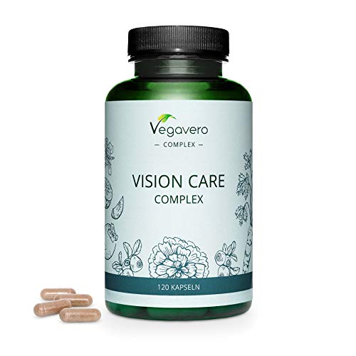 Suplemento para Ojos & Vista Vegavero® | 100% Libre de Aditivos | Luteína + Zeaxantina + Betacaroteno + Vitamina B2 + Citrato de Zinc + Extracto de Arándano y Kaki | 120 Cápsulas | Vegano