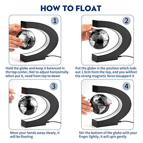 Surplex C Forma Globo Flotante de Levitación Magnética con Luces Color LED, Mapa de Mundial Rotativo para la Educación Enseñanza Inicio Oficina de Decoración de Escritorio Regalo (Negro)