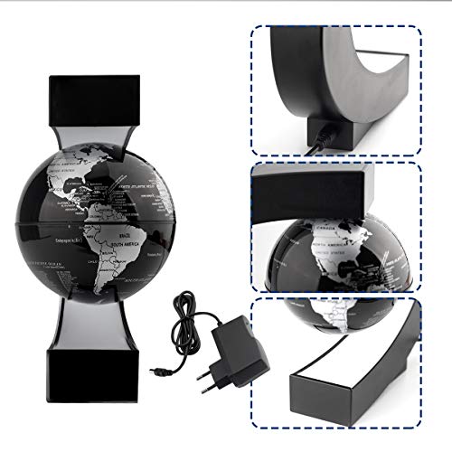 Surplex C Forma Globo Flotante de Levitación Magnética con Luces Color LED, Mapa de Mundial Rotativo para la Educación Enseñanza Inicio Oficina de Decoración de Escritorio Regalo (Negro)