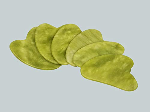 SU’S Pietra di giada naturale Set, Pietre Massaggio, Gua Sha Viso,Solleva il viso e il collo, Drenaggio linfatico，Verde giada