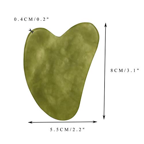 SU’S Pietra di giada naturale Set, Pietre Massaggio, Gua Sha Viso,Solleva il viso e il collo, Drenaggio linfatico，Verde giada