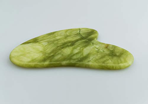 SU’S Pietra di giada naturale Set, Pietre Massaggio, Gua Sha Viso,Solleva il viso e il collo, Drenaggio linfatico，Verde giada