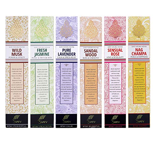 SVATV :: Paleta de Incienso Masala enrollada a Mano, Paquete de 15 g de Fragancia 6 (Nagchampa, sándalo, Lavanda, Rosa, almizcle, jazmín) Hecho en la India