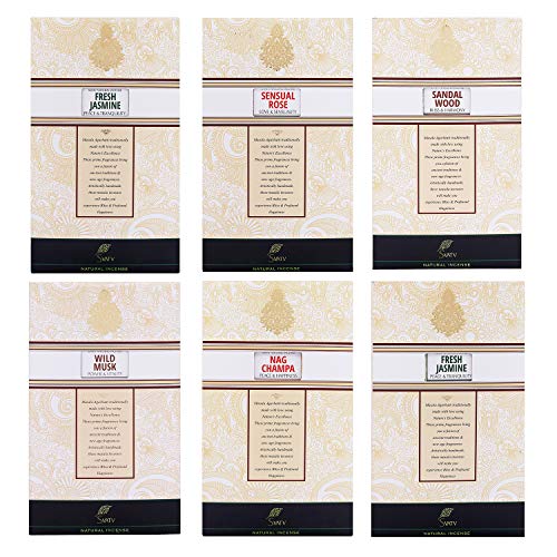 SVATV :: Paleta de Incienso Masala enrollada a Mano, Paquete de 15 g de Fragancia 6 (Nagchampa, sándalo, Lavanda, Rosa, almizcle, jazmín) Hecho en la India