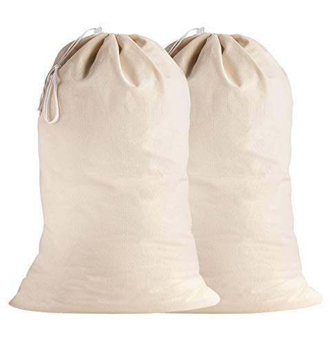 SweetNeedle - Pack de 2 - 100% algodón Bolsas de lavandería extra grandes y deber pesadas en color natural - 71 x 91 CM (28 IN x 36 IN) - Muy duraderas, con cordón, lavables a máquina y reutilizables
