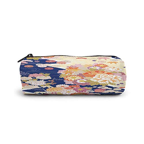 SWKLL Cylinder Pencil Case Student Stationery Pouch Bag Organizador de almacenamiento de oficina Bolsa de monedas Bolsa de cosméticos, motivos de kimono tradicional Composición Patrones florales étni