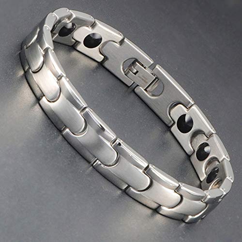 SXSHYUJE Moda Magnetico Pulsera De Hombre Acero Inoxidable con Imanes Link Brazalete, Acción De Alivio del Dolor, Mejora De La Circulación Sanguínea Joyas, Silvery