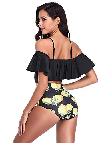 Sykooria Traje de Baño Mujer Bañador Top Flounce Bikini Set Acolchado con Estampado Floral Cintura Alta Push up con Relleno Playa de Verano S-XL