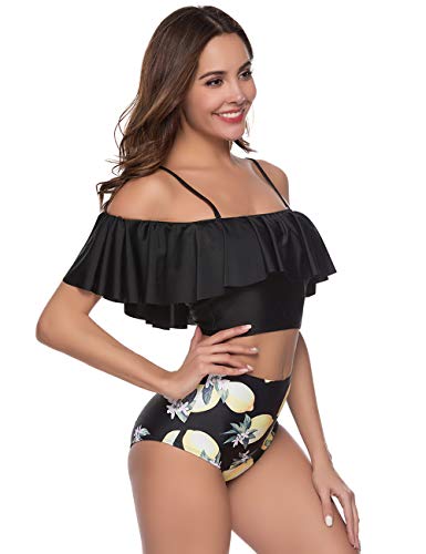Sykooria Traje de Baño Mujer Bañador Top Flounce Bikini Set Acolchado con Estampado Floral Cintura Alta Push up con Relleno Playa de Verano S-XL