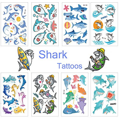 SZSMART Tiburón Tatuajes temporales Sirena Tatuajes Falso Tatuaje 20 Hojas Pegatinas para Niños Niñas Infantiles Regalo para Fiesta de Cumpleaños Piñata