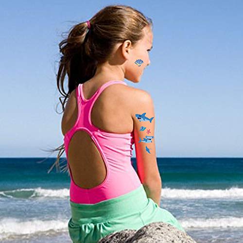 SZSMART Tiburón Tatuajes temporales Sirena Tatuajes Falso Tatuaje 20 Hojas Pegatinas para Niños Niñas Infantiles Regalo para Fiesta de Cumpleaños Piñata