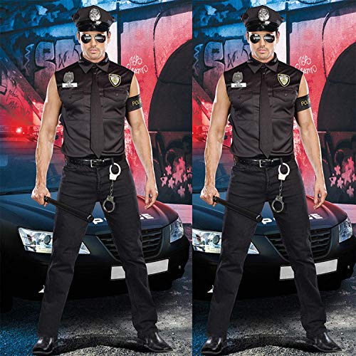 T-YIFUZX Uniforme de policía de Halloween para Hombres, Disfraz de Instructor de Cosplay para Hombres, Uniforme, tentación, Disfraz de Escenario DS