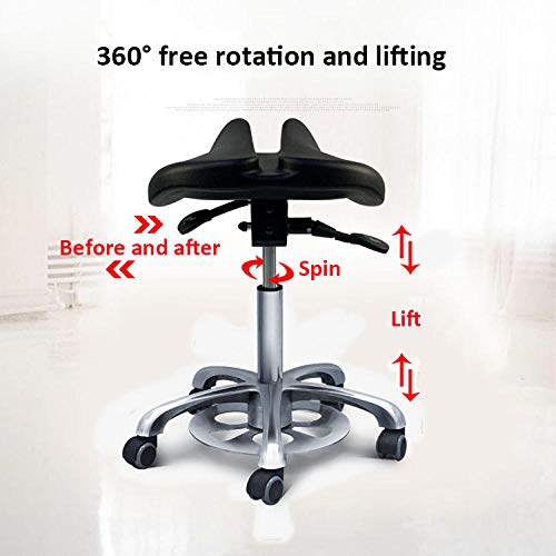 Tabourete Reglable en Altura con Rueditas，Taburetes Sillas con Negro PU Cuero Sintético Asiento，Altura Regulable 47-63 cm，160kg de Capacidad de Carga，Taburete Para Tatuar para El Tatuaje Del Peluquer