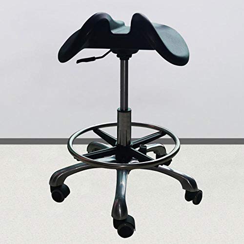 Tabourete Reglable en Altura con Rueditas，Taburetes Sillas con Negro PU Cuero Sintético Asiento，Altura Regulable 47-63 cm，160kg de Capacidad de Carga，Taburete Para Tatuar para El Tatuaje Del Peluquer