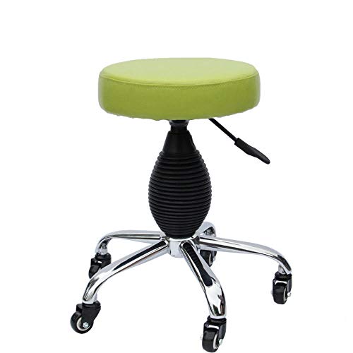 Taburetes Ajustables con Rueditas，Taburete Medico con Verde PU Cuero Sintético Asiento，Altura Regulable 45-57 cm，160kg de Capacidad de Carga，Silla Manicurapara El Salón De Belleza Bar