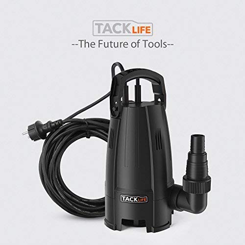 TACKLIFE Bomba Sumergible, Bombas de Aguas Sucias 400W, 9000 L/H, 6M de Inmersión, 5M de Altura de Entrega, 8 Impulsores Potencia, Máx Gránulo 25 mm, Cable de 10M, Interruptor de Flotación GSUP2B