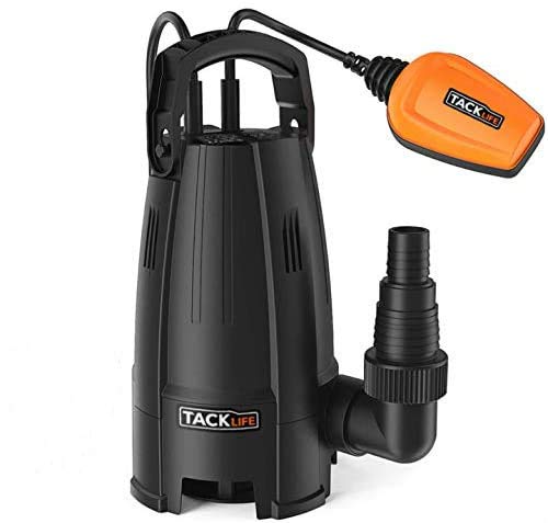 TACKLIFE Bomba Sumergible, Bombas de Aguas Sucias 400W, 9000 L/H, 6M de Inmersión, 5M de Altura de Entrega, 8 Impulsores Potencia, Máx Gránulo 25 mm, Cable de 10M, Interruptor de Flotación GSUP2B