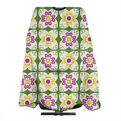 Talavera - Capa de peluquería con diseño de flor sin costuras, con cierre a presión para corte de pelo, estilo y champú, 55 x 66 pulgadas