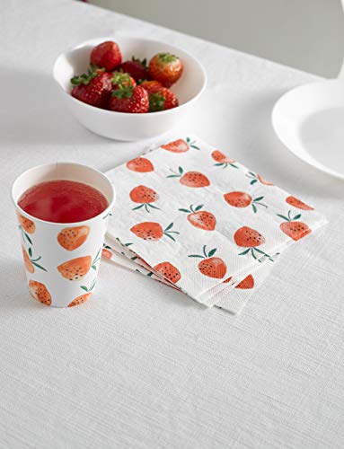 Talking Tables - Juego de 8 tazas de papel reciclables y biodegradables (250 ml), color blanco y rojo fresa, 250 ml, para fiestas, cumpleaños, baby shower, picnic, verano