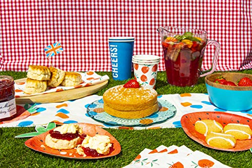 Talking Tables - Juego de 8 tazas de papel reciclables y biodegradables (250 ml), color blanco y rojo fresa, 250 ml, para fiestas, cumpleaños, baby shower, picnic, verano