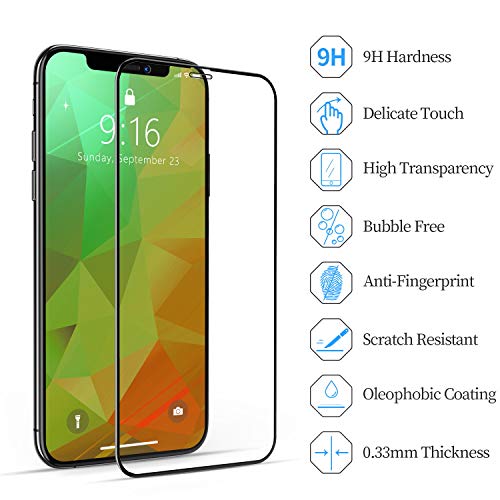 TAMOWA Protector de Pantalla para iPhone 11 Pro MAX/iPhone XS MAX (2 Piezas), 3D Cubierta Completa Vidrio Templado 9H Cristal Templado Premium con Kit de Instalacións (Negro)