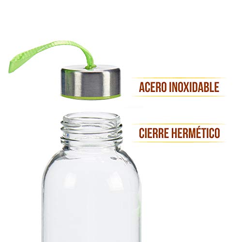 TAPAS & ENVASES RIOJA Botellas de Agua Cristal Botellas de Agua Reutilizables sin bpa con Funda de Neopreno Botella de Deporte térmica con tapón de Aluminio a Rosca Incluido de 500Ml (Multicolor)