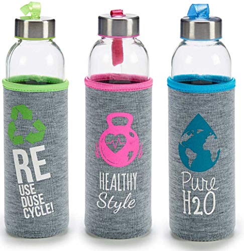 TAPAS & ENVASES RIOJA Botellas de Agua Cristal Botellas de Agua Reutilizables sin bpa con Funda de Neopreno Botella de Deporte térmica con tapón de Aluminio a Rosca Incluido de 500Ml (Multicolor)